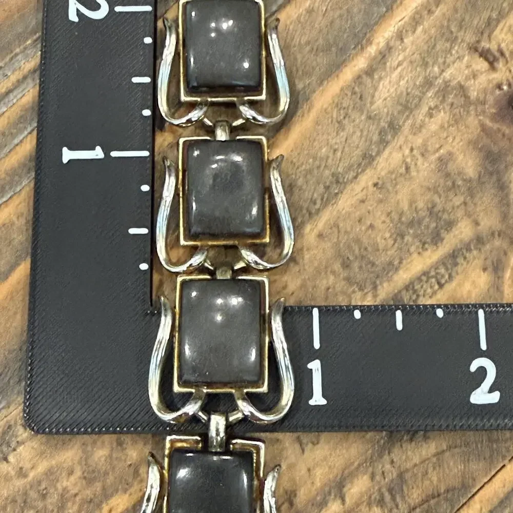 Vintage Coro Brown Lucite Thermoset Ornate Gold Tone Bracelet